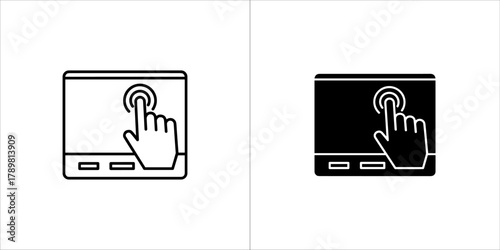 Touch screen icon in line and glyph style hand touching screen