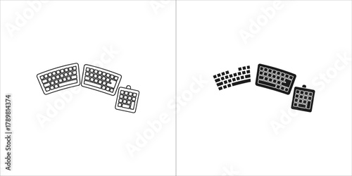 Two computer keyboards and mouse, one in black and white and the other in black