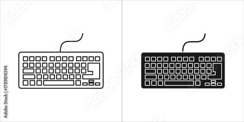 Wired keyboard icon in flat style, vector illustration