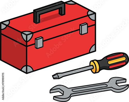 Red toolbox with screwdriver and wrench for home repairs