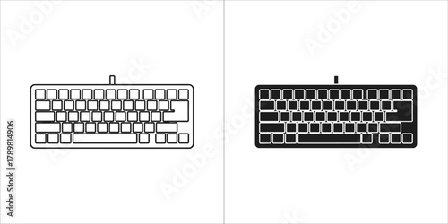 Computer keyboard icon, outline and filled version