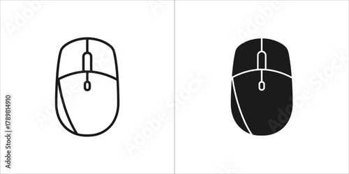 Computer mouse icon, outline and filled version