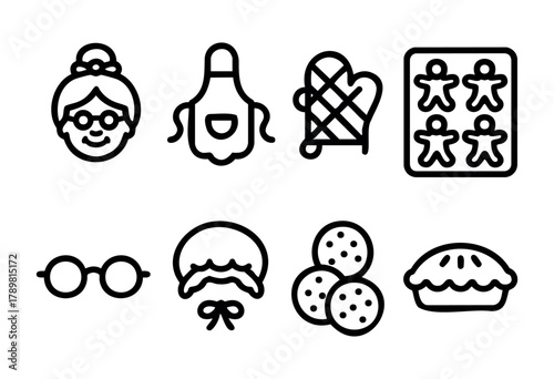 Grandma enjoys baking cookies with loved ones, wearing an apron and glasses. They create gingerbread people, cookies, and pies in a cozy kitchen, sharing joy and warmth.