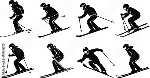 Dynamic skiers descend slopes, a cool winter sport, showcasing athletic skill and outdoor adventure, capturing the thrill of alpine skiing in crisp black and white