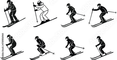 Dynamic skiing collection for winter sports enthusiasts, showcasing active lifestyle and outdoor adventures on snowy slopes, perfect for promotional designs