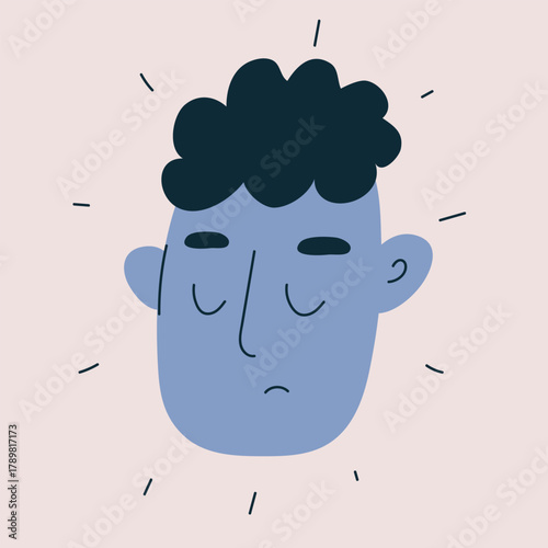 Cartoon vector illustration of a sad man’s face, symbolizing sorrow and disappointment