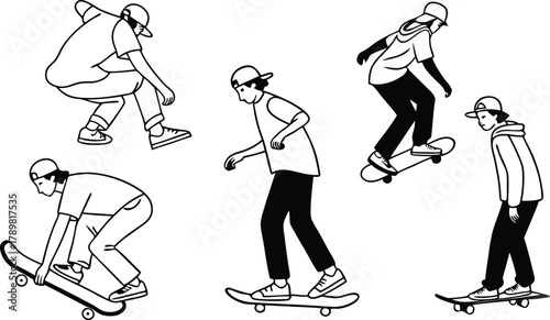 Dynamic skateboarders in action showcasing urban youth culture and energy perfect for street style brands and action sports marketing campaigns