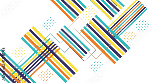 Colorful Abstract Geometric Pattern with Diagonal Stripes and Dotted Elements.