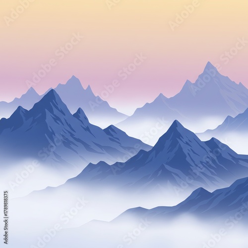 Mountain range landscape with misty valleys