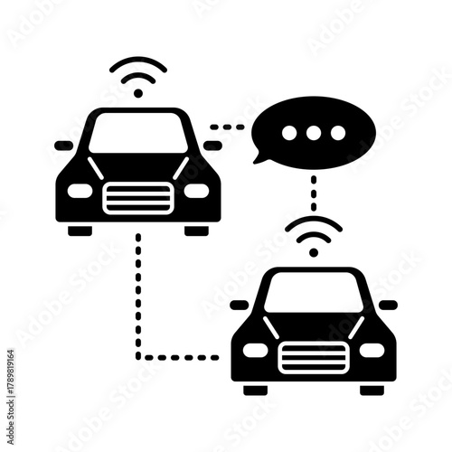 Car to car communication flat icon V2V vehicle network
