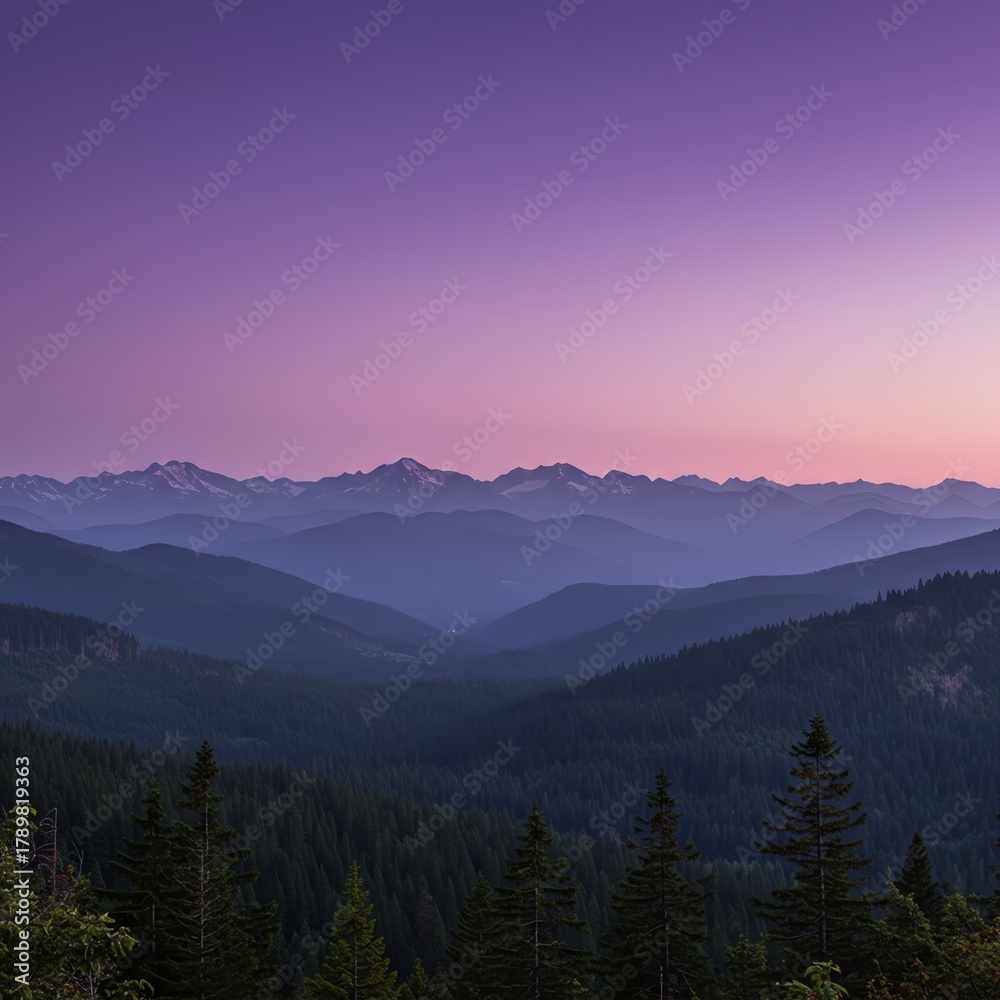 Obraz premium Mountain range landscape at dusk with forest