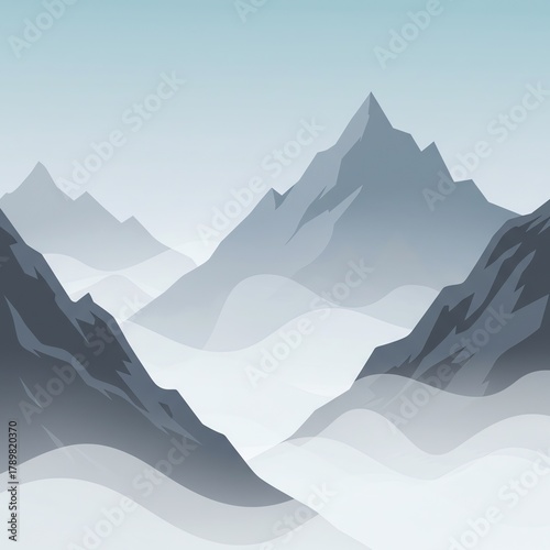 Mountain range landscape with fog and mist