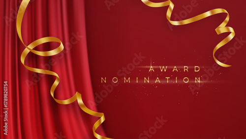 Award Nomination Celebration in Red Curtain with Gold Ribbon Vector Illustration Background