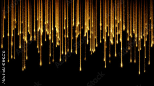 Vector Illustration Golden Rainfall Background with Hanging Lights and Sparkling Illumination