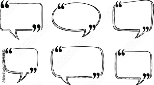 Hand Drawn Quote Bubble Set with Doodle Lines on Transparent Background