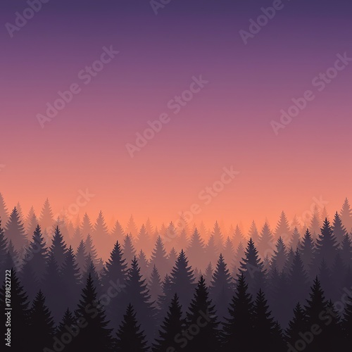 Forest silhouette at sunset with colorful sky