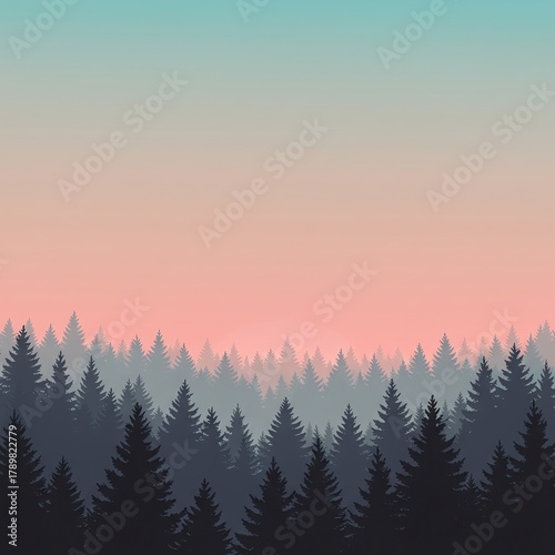 Forest silhouette against pastel sky