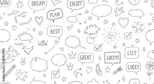 Hand Drawn Speech Bubbles, Arrows, Hearts, Crowns, Stars with Transparent Background