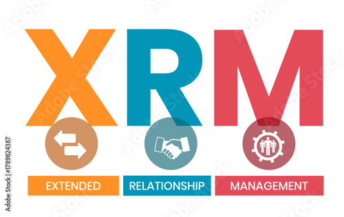 XRM - eXtended Relationship Management acronym. business concept background. vector illustration concept with keywords and icons. lettering illustration with icons for web banner, flyer