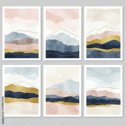 Abstract landscape art prints with layered colors