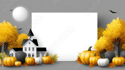 Beautiful autumn fall scenery with vibrant colorful leaves, pumpkins, scenic landscape, seasonal harvest, outdoor celebration, festive decor