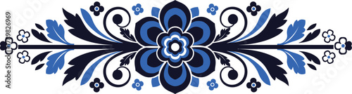 Elegant floral ornament in shades of blue for versatile design needs