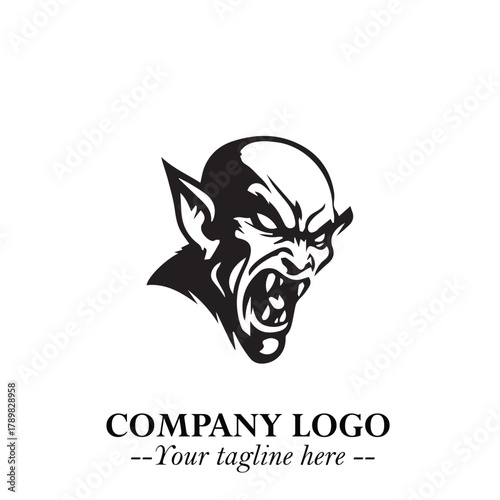 Head of Vampire Logo Symbol in Black on the White Background with Gothic Horror Vector Design