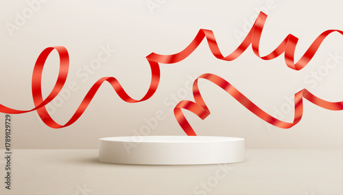 Vector Illustration Red Ribbon Across White Background