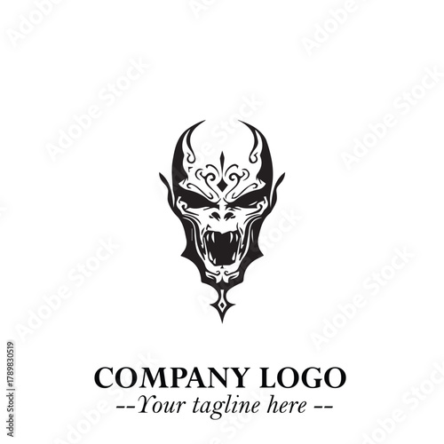 Head of Vampire Logo Symbol in Black on the White Background with Gothic Horror Vector Design