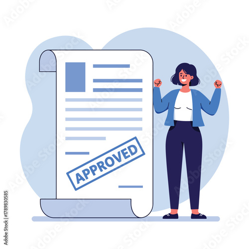 Businesswoman celebrates contract agreement and document approval