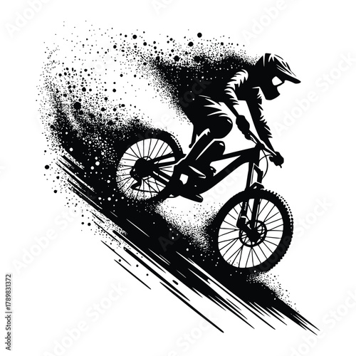 Dynamic Silhouette of a Mountain Bike Rider on a Steep Trail