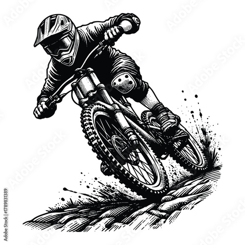 Freeride MTB Rider Leaning into a Turn - Extreme Sport Art