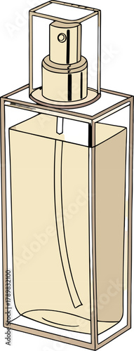 Vector mockup of cosmetic amber glass spray bottle for perfume or body mist packaging with realistic elegant design.