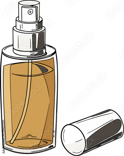 Amber glass spray bottle mockup vector design showcasing elegant cosmetic container for fragrance, body mist, or skincare products.