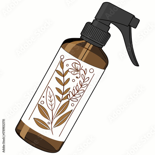 Vector mockup of amber glass spray bottle for body mist or cosmetic product, ideal for branding and packaging design.