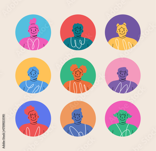 Happy boy and girl avatar face. Colorful vector illustration