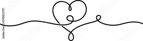 Line Art Heart Shape with Swirls on Transparent Background
