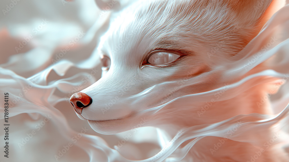 Fototapeta premium Italian Brainrot, surreal 3D fox in Venetian carnival mask during Venice festival, neon chaotic humor, whimsical maximalist meme art, copy space