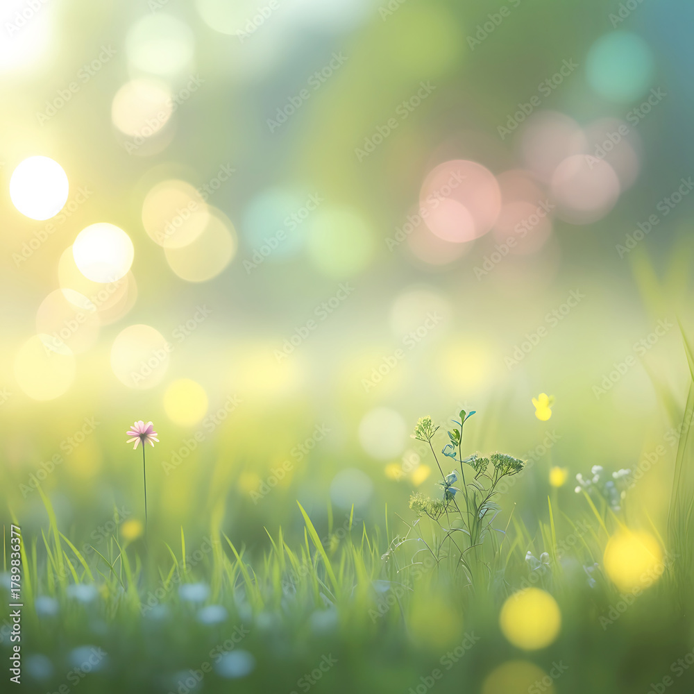 Fototapeta premium Soft Focus Meadow with Delicate Wildflowers and Bokeh Lights grass nature
