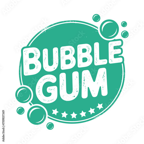Retro bubble gum logo with stars and bubbles