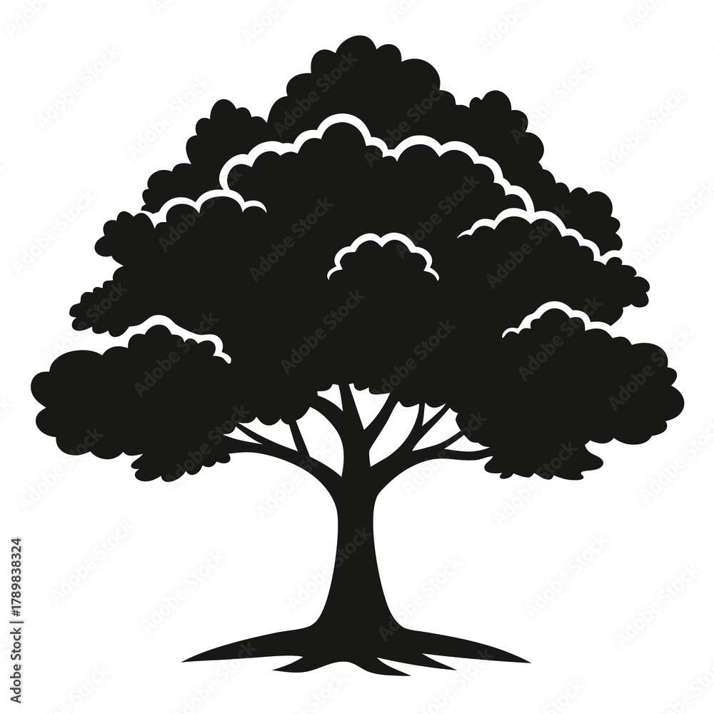 Fototapeta premium Oak Mist vector clean black silhouette design white background