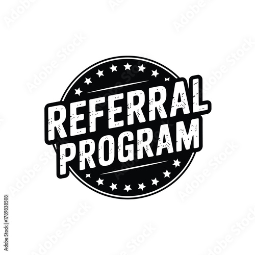 Referral program stamp badge with stars and grunge texture