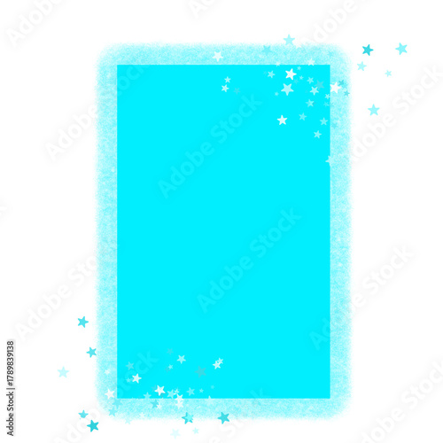 Bright glowing blue frame with sparkle effects on white background for greeting or invitation design