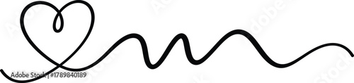 Minimalist Heart Line Art Swirl Design, Wavy Continuous Love Symbol on White