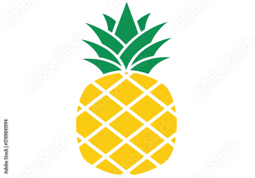 A stylized vector illustration of a yellow pineapple with a green leafy crown on a white background.