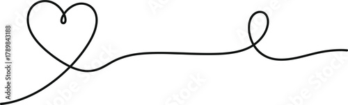 One Line Drawing Heart and Loop in Minimalist Style on Transparent Background