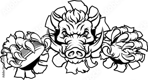 A wild boar, hog razorback warthog pig hockey sports cartoon mascot