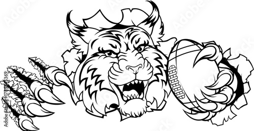 A wildcat or bobcat animal American football sports team cartoon mascot