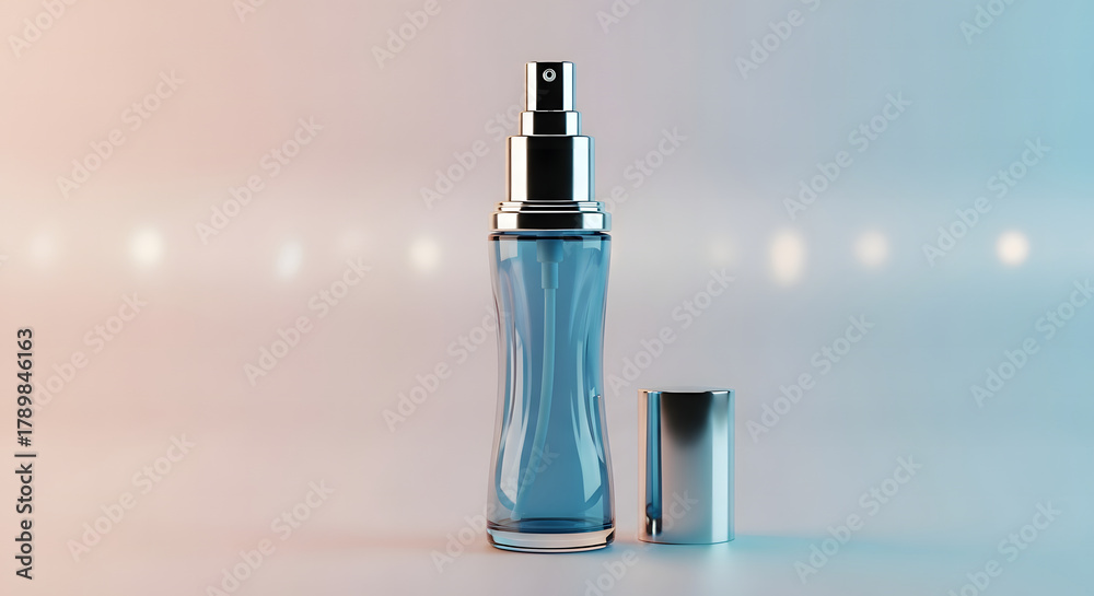 Naklejka premium Blue Glass Fine Mist Spray Bottle with Silver AtomizerBlue Glass Fine Mist Spray Bottle with Silver Atomizer