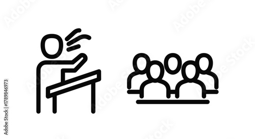 Dynamic speaker passionately inspiring audience at a conference business presentation team meeting showcasing leadership communication and public speaking skills, Generative AI.